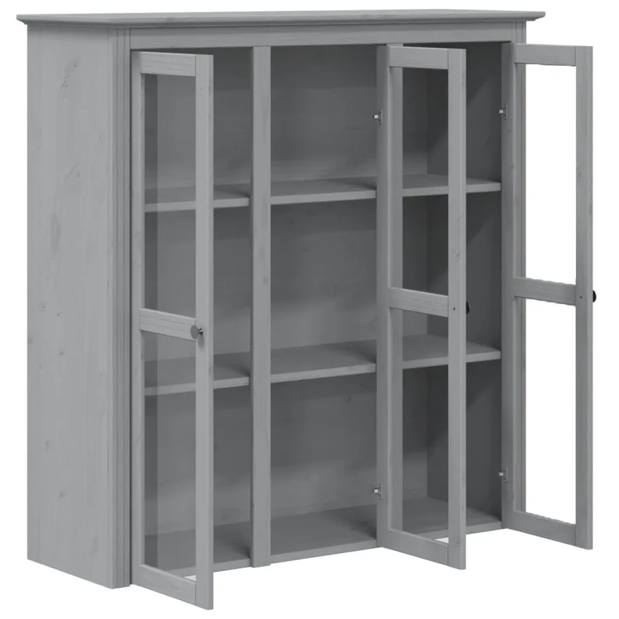 Armoire avec portes vitrées BODO gris bois de pin massif - 4