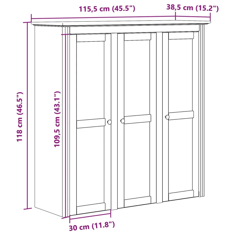 Armoire avec portes vitrées BODO gris bois de pin massif - 8