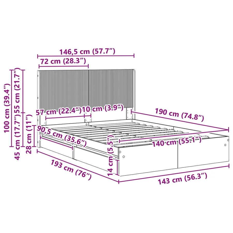 Cadre de lit avec rangement et tête de lit 2 pc - 11