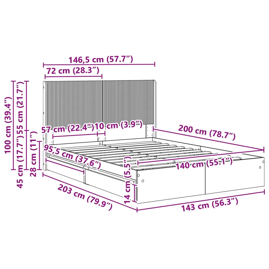 Cadre de lit avec rangement et tête de lit 2 pc - 11
