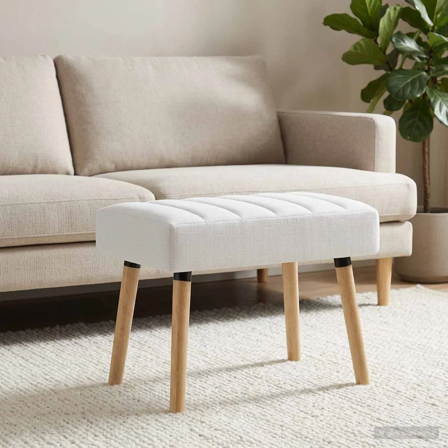 Banc capitonné canal Blanc 60 x 40 x 45 cm Tissu - 3