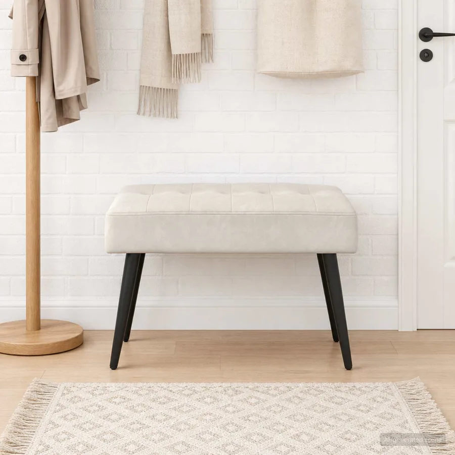 Banc avec capitonnage bouton Crème 60 x 40 x 45 cm Velours