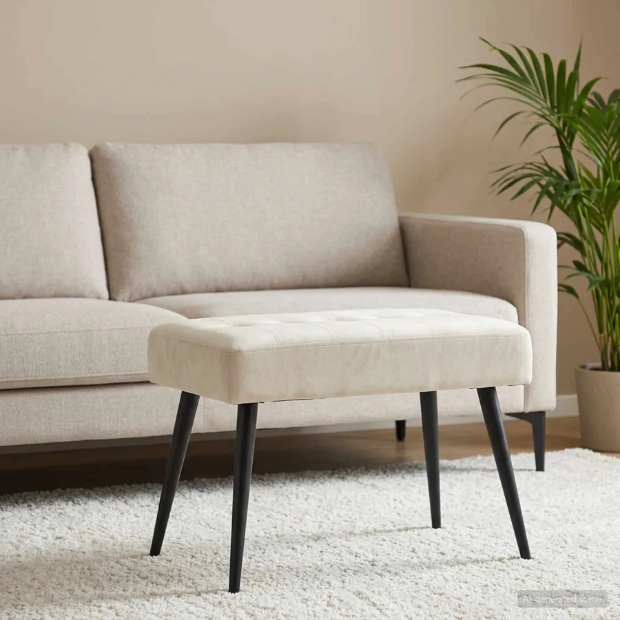 Banc avec capitonnage bouton Crème 60 x 40 x 45 cm Velours - 3