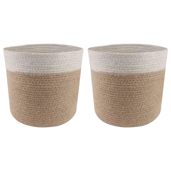 Ensemble de Pots à Plantes 2 pcs Naturel et Blanc Ø 21 x 21 cm