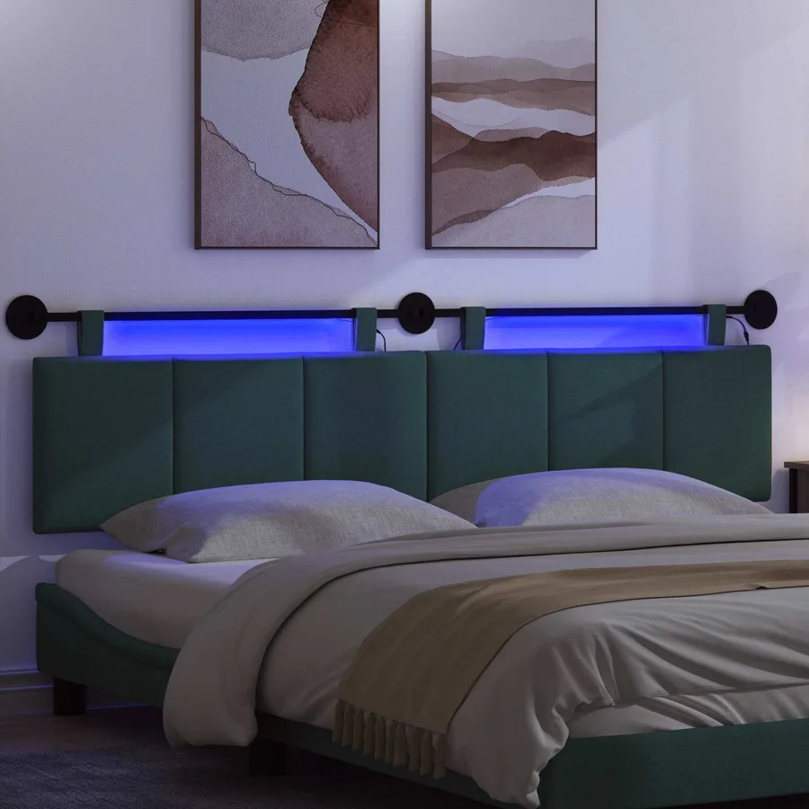 Tête de lit suspendue Avec lumière LED Vert foncé Tissu - 5