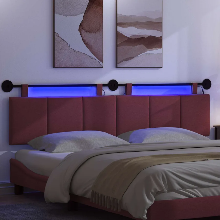 Tête de lit suspendue Avec lumière LED Bordeaux Tissu - 5