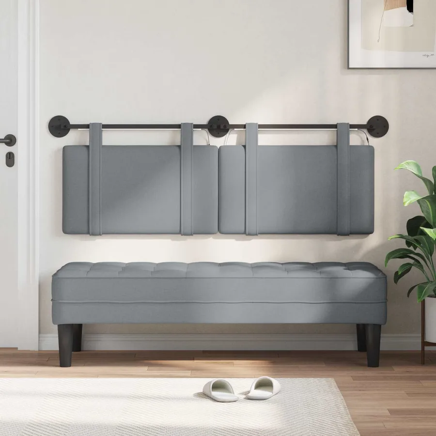 Tête de lit suspendue Avec lumière LED Gris clair Tissu - 3
