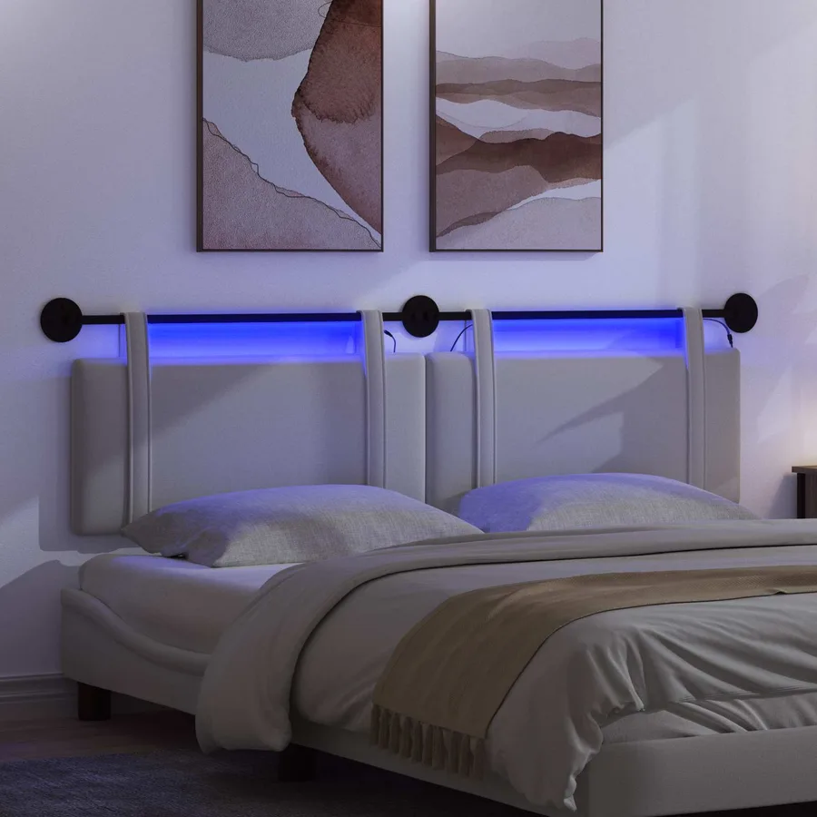 Tête de lit suspendue Avec lumière LED Blanc Tissu - 5
