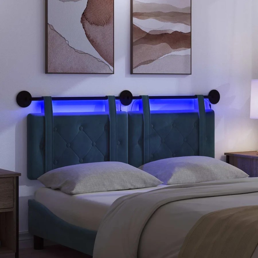 Tête de lit suspendue Avec lumière LED Bleu Velours - 5