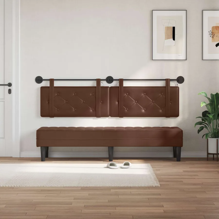 Tête de lit suspendue Avec lumière LED Marron Simili cuir - 3