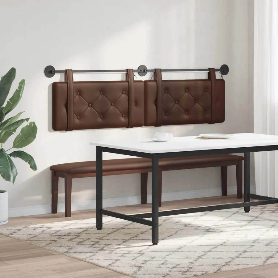 Tête de lit suspendue Avec lumière LED Marron Simili cuir - 4