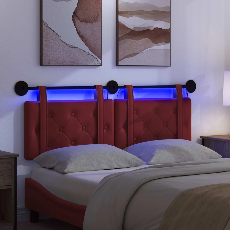 Tête de lit suspendue Avec lumière LED Bordeaux Simili cuir - 5