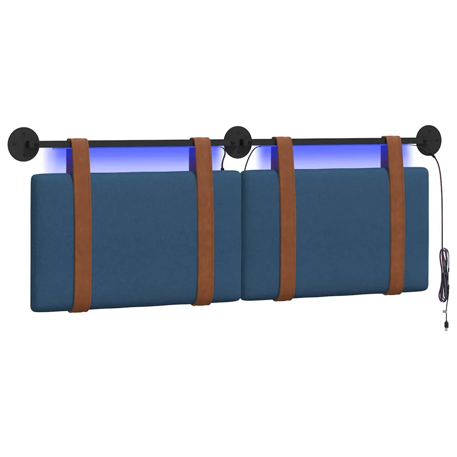 Tête de lit suspendue Avec lumière LED Bleu PU antique - 2