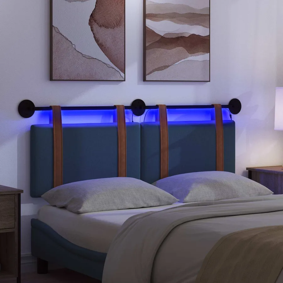 Tête de lit suspendue Avec lumière LED Bleu PU antique - 5