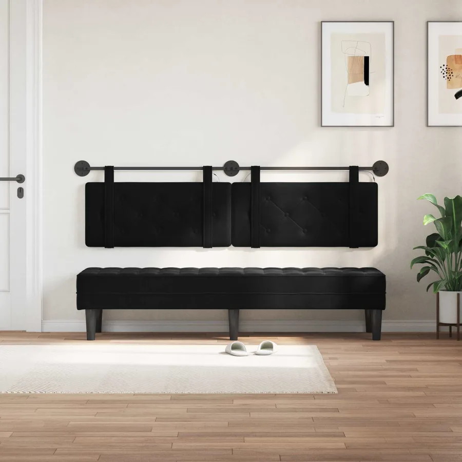 Tête de lit suspendue Avec lumière LED Noir Velours - 3