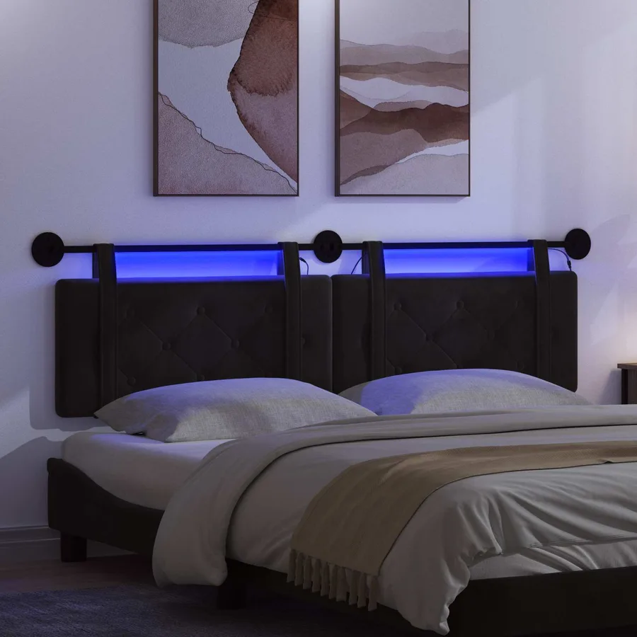 Tête de lit suspendue Avec lumière LED Noir Velours - 5