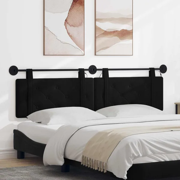 Tête de lit suspendue Avec lumière LED Noir Velours
