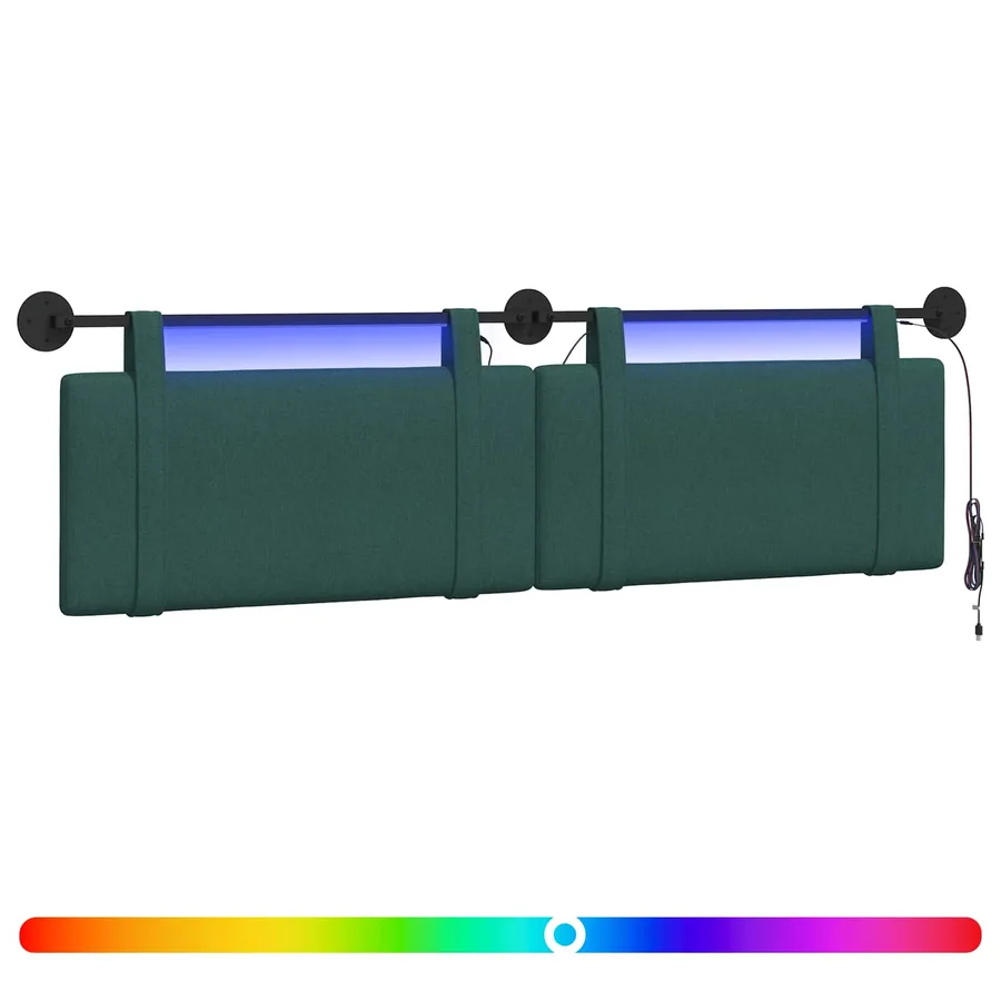 Tête de lit suspendue Avec lumière LED Vert foncé Tissu - 2