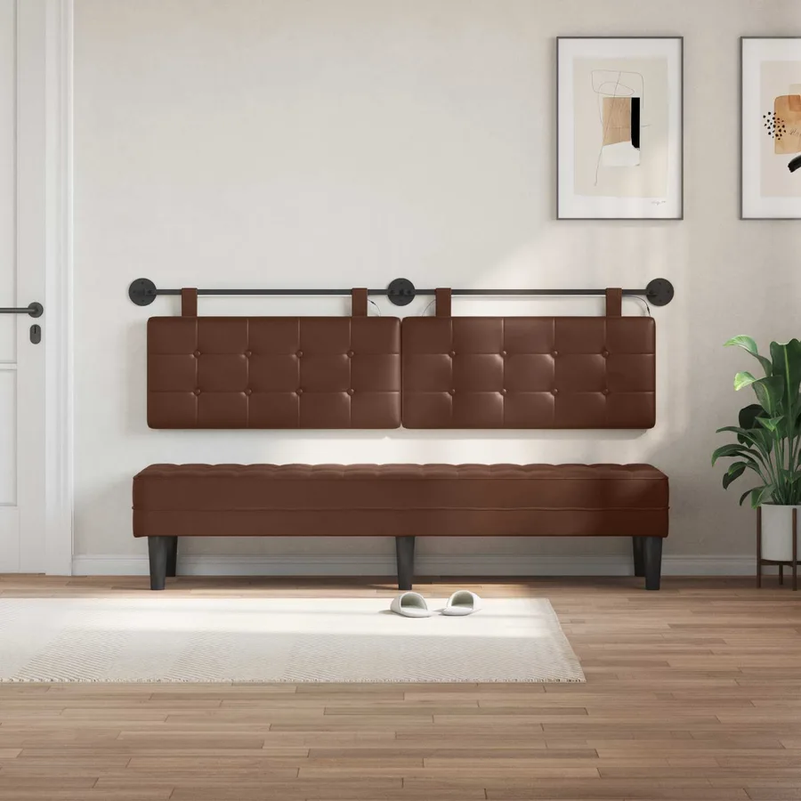 Tête de lit suspendue Avec lumière LED Marron Simili cuir - 3
