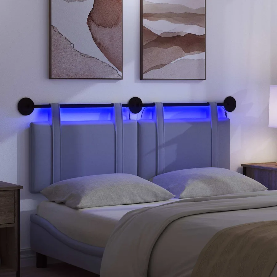 Tête de lit suspendue Avec lumière LED Bleu denim Tissu - 5
