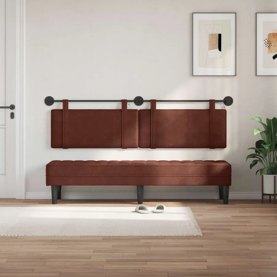 Tête de lit suspendue Avec lumière LED Brun Brillant PU antique - 3