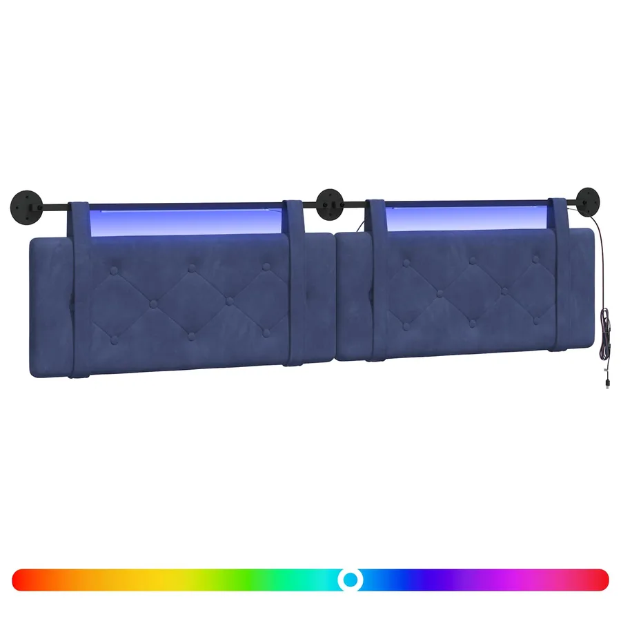 Tête de lit suspendue Avec lumière LED Bleu police Velours - 2