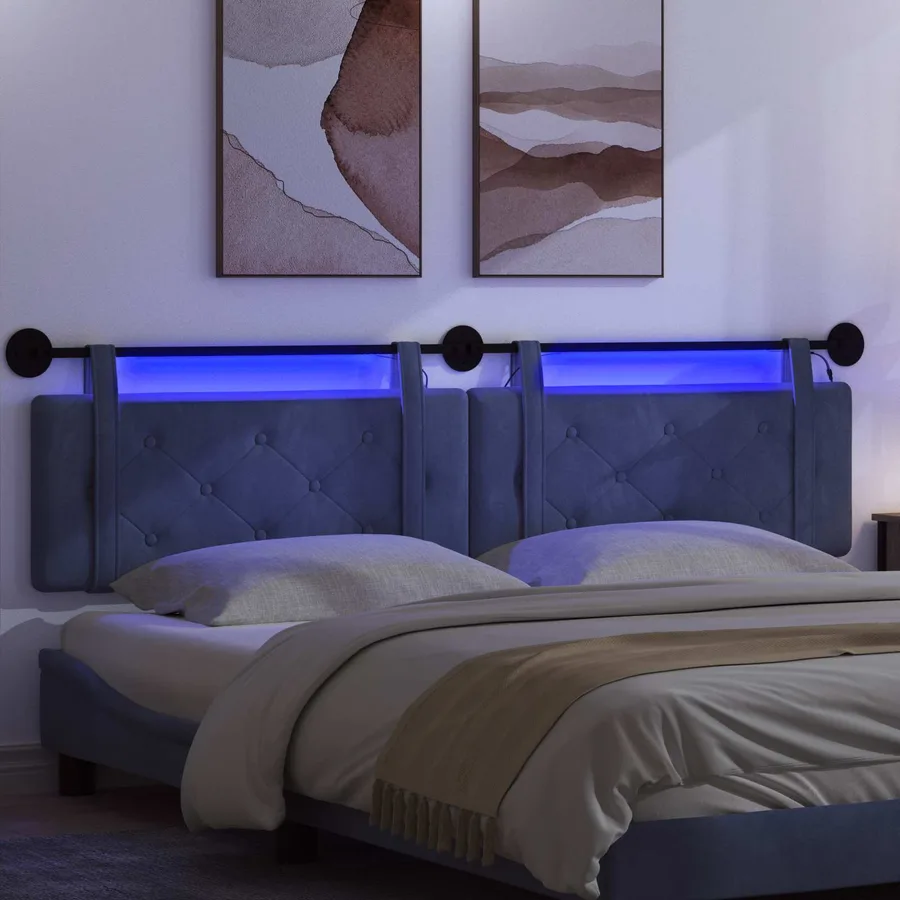 Tête de lit suspendue Avec lumière LED Bleu police Velours - 5
