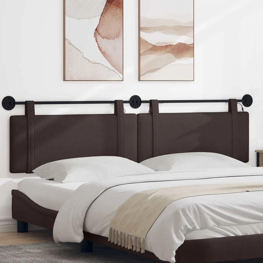 Tête de lit suspendue Avec lumière LED Marron foncé Tissu