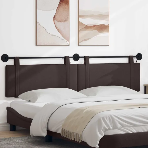 Tête de lit suspendue Avec lumière LED Marron foncé Tissu