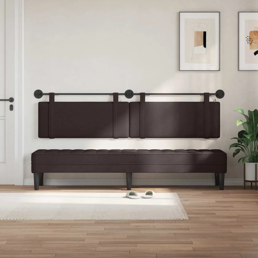 Tête de lit suspendue Avec lumière LED Marron foncé Tissu - 3