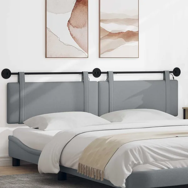 Tête de lit suspendue Avec lumière LED Gris clair Tissu