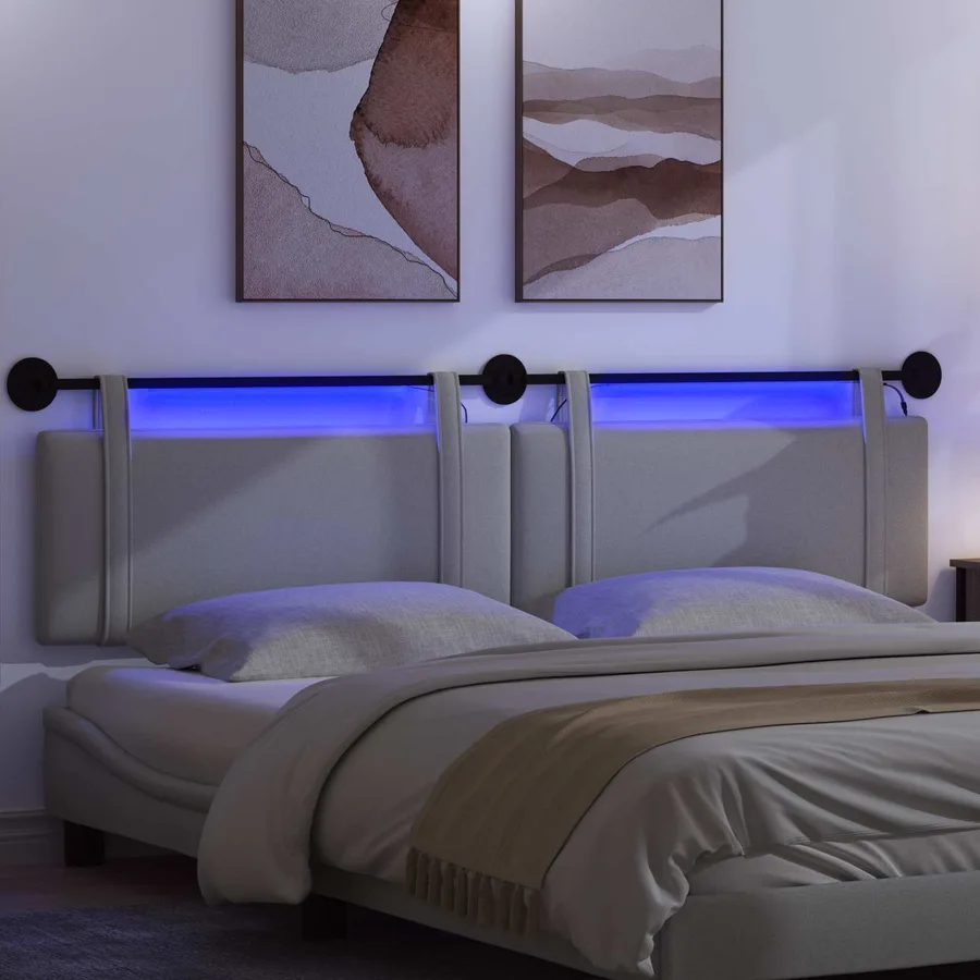 Tête de lit suspendue Avec lumière LED Gris clair Tissu - 5