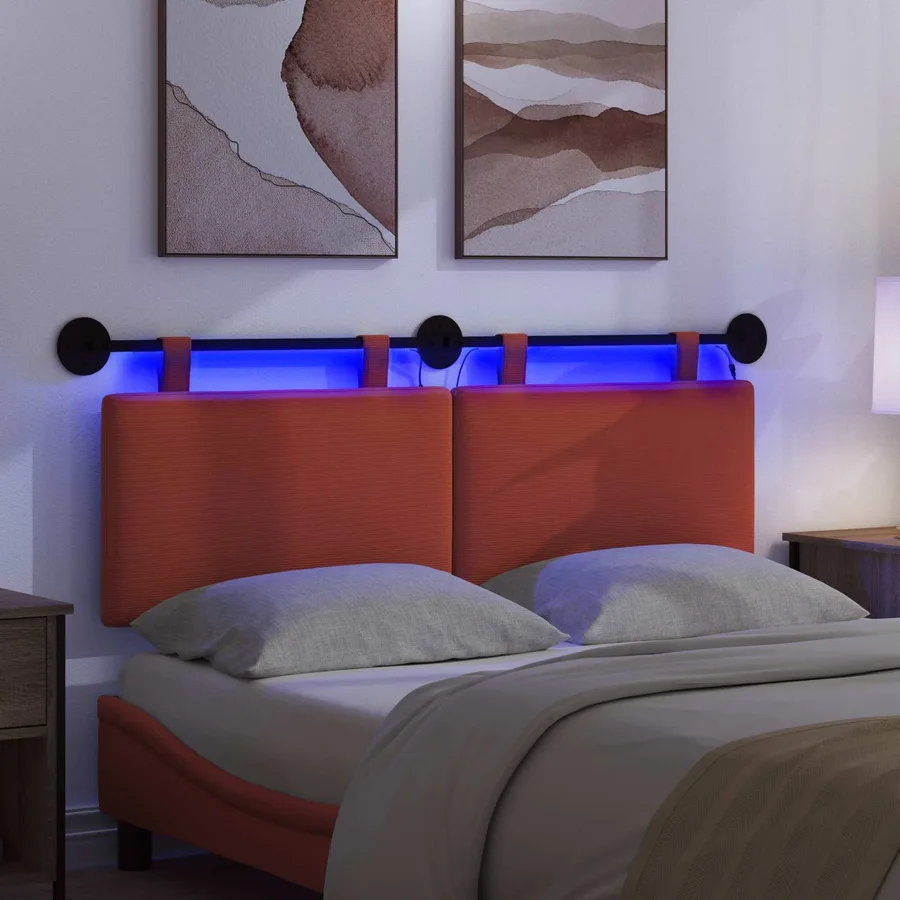 Tête de lit suspendue Rouge orange Tissu en velours côtelé - 5