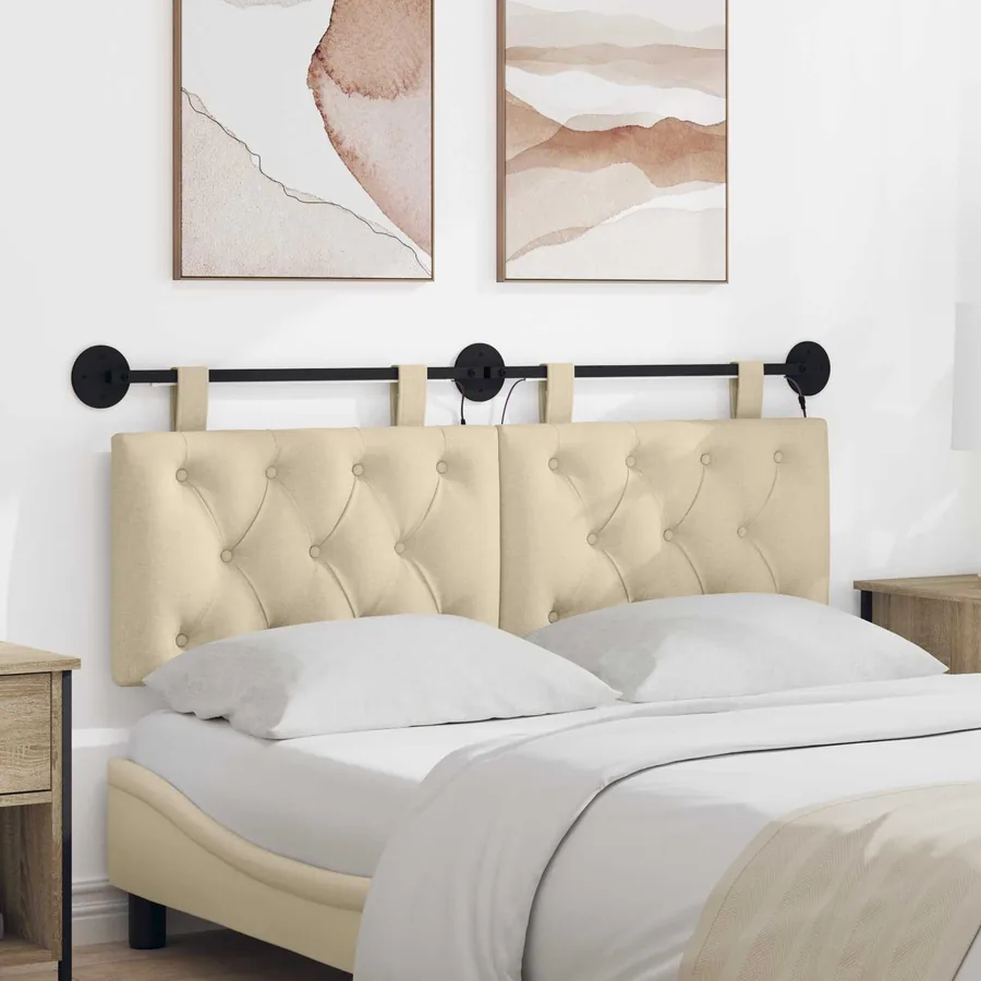 Tête de lit suspendue Avec lumière LED Crème Tissu