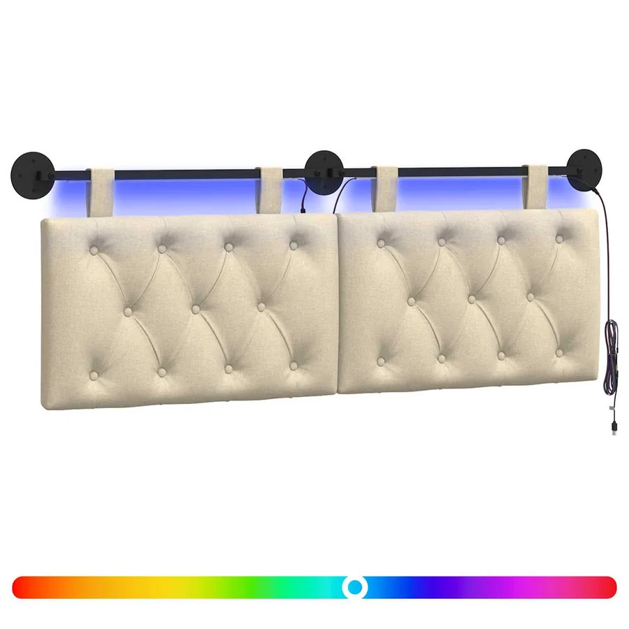 Tête de lit suspendue Avec lumière LED Crème Tissu - 2