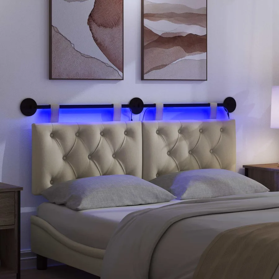 Tête de lit suspendue Avec lumière LED Crème Tissu - 5