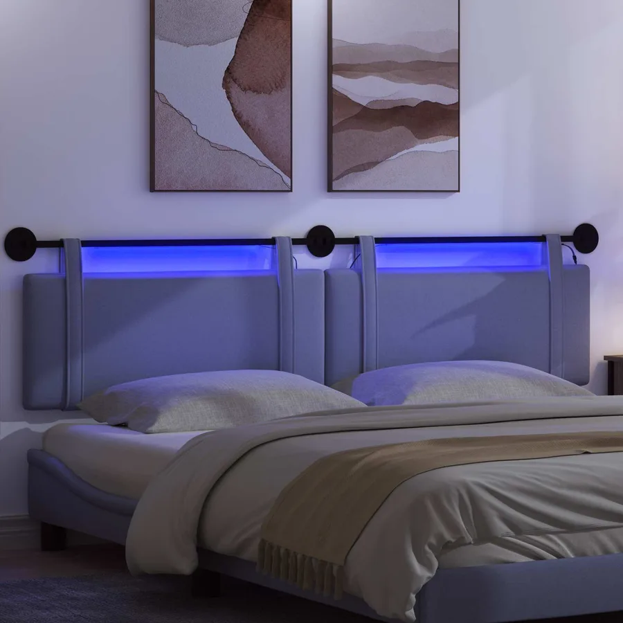 Tête de lit suspendue Avec lumière LED Bleu denim Tissu - 5