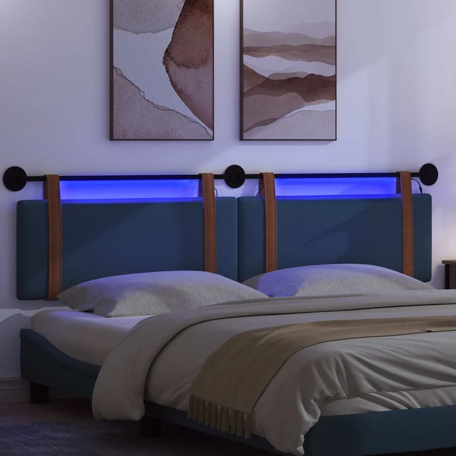 Tête de lit suspendue Avec lumière LED Bleu PU antique - 5