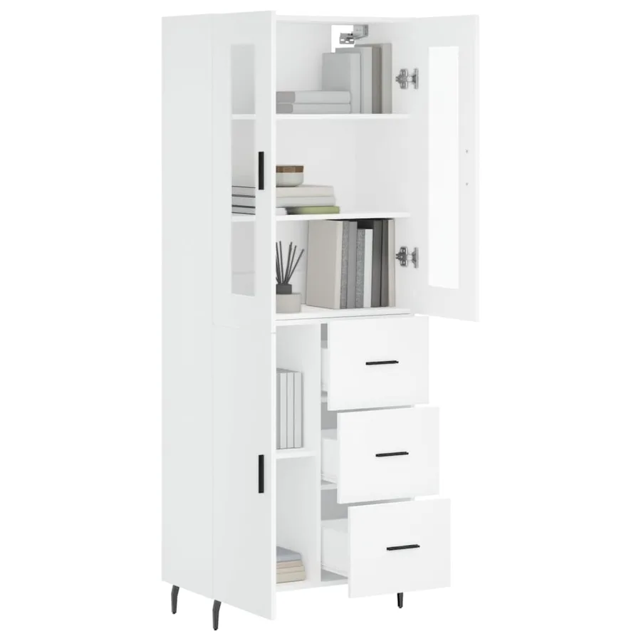 Buffet haut Blanc 69,5x34x180 cm Bois d'ingénierie - 3