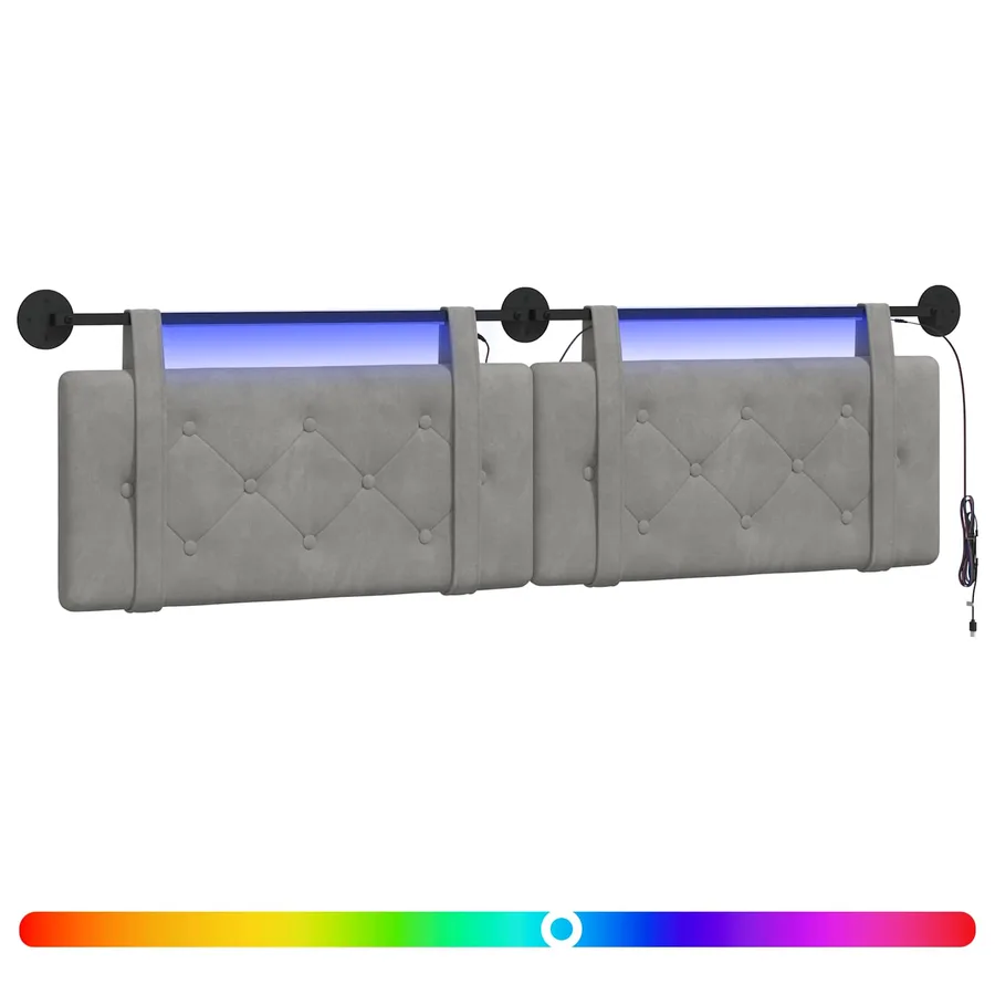 Tête de lit suspendue Avec lumière LED Gris clair Velours - 2