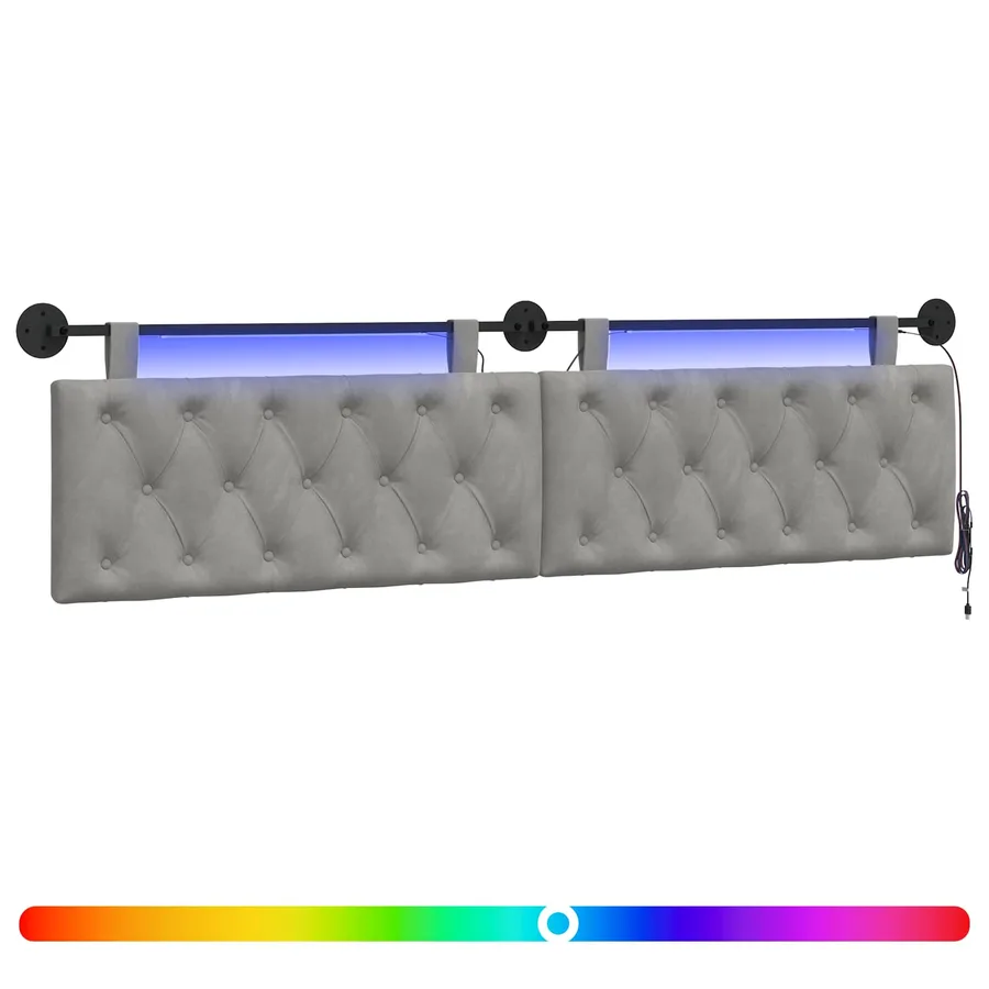 Tête de lit suspendue Avec lumière LED Gris clair Velours - 2