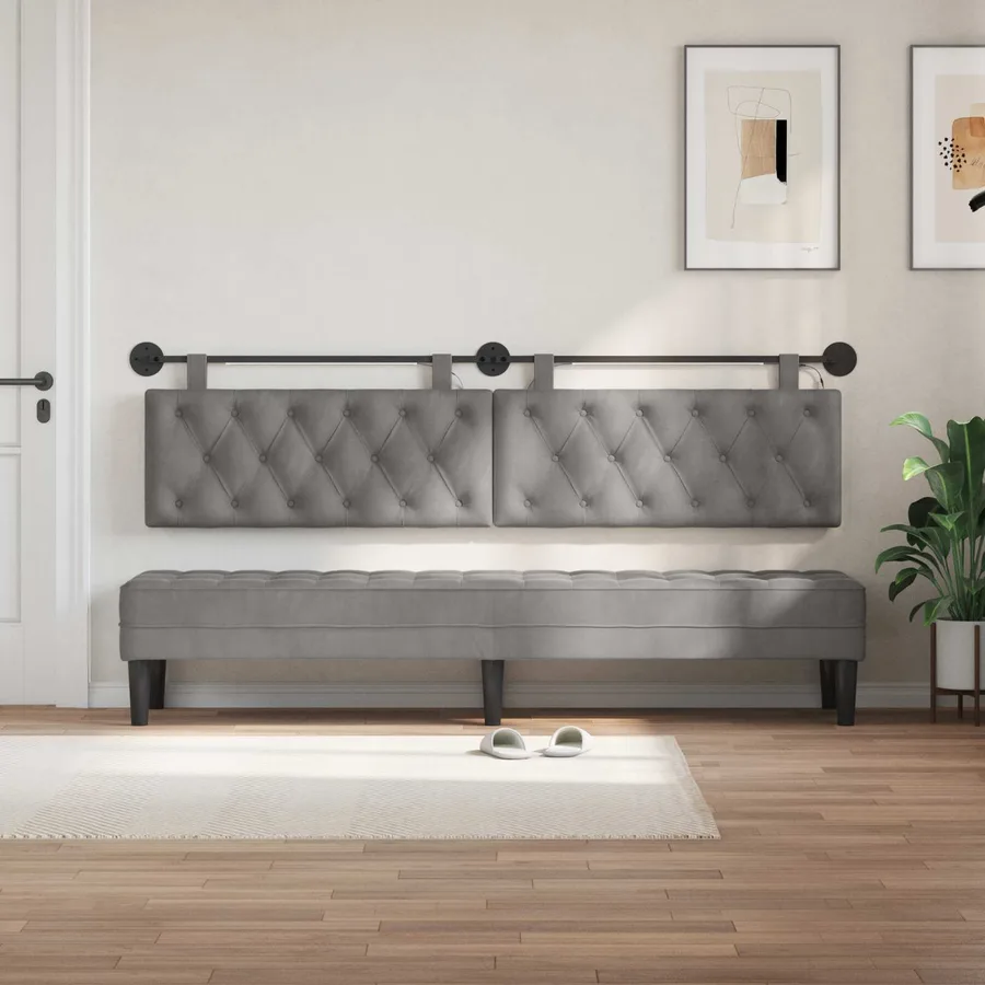 Tête de lit suspendue Avec lumière LED Gris clair Velours - 3
