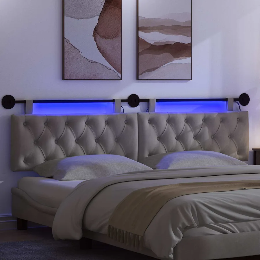 Tête de lit suspendue Avec lumière LED Gris clair Velours - 5