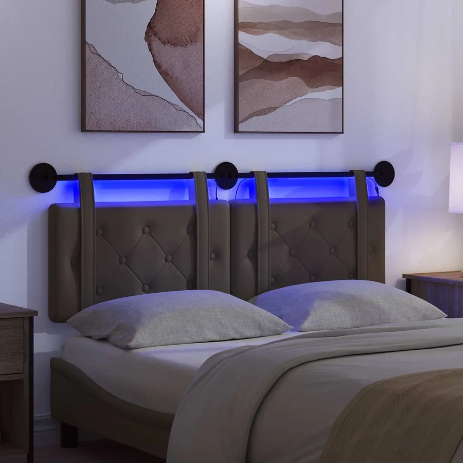 Tête de lit suspendue Avec lumière LED Gris Simili cuir - 5