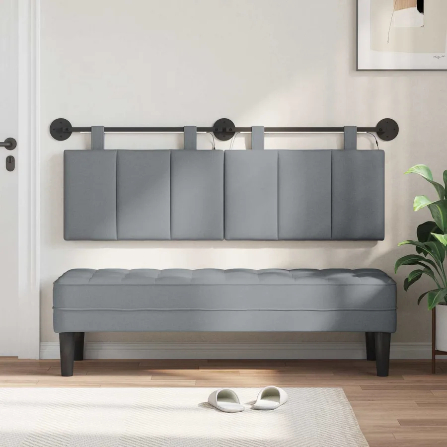Tête de lit suspendue Avec lumière LED Gris clair Tissu - 3