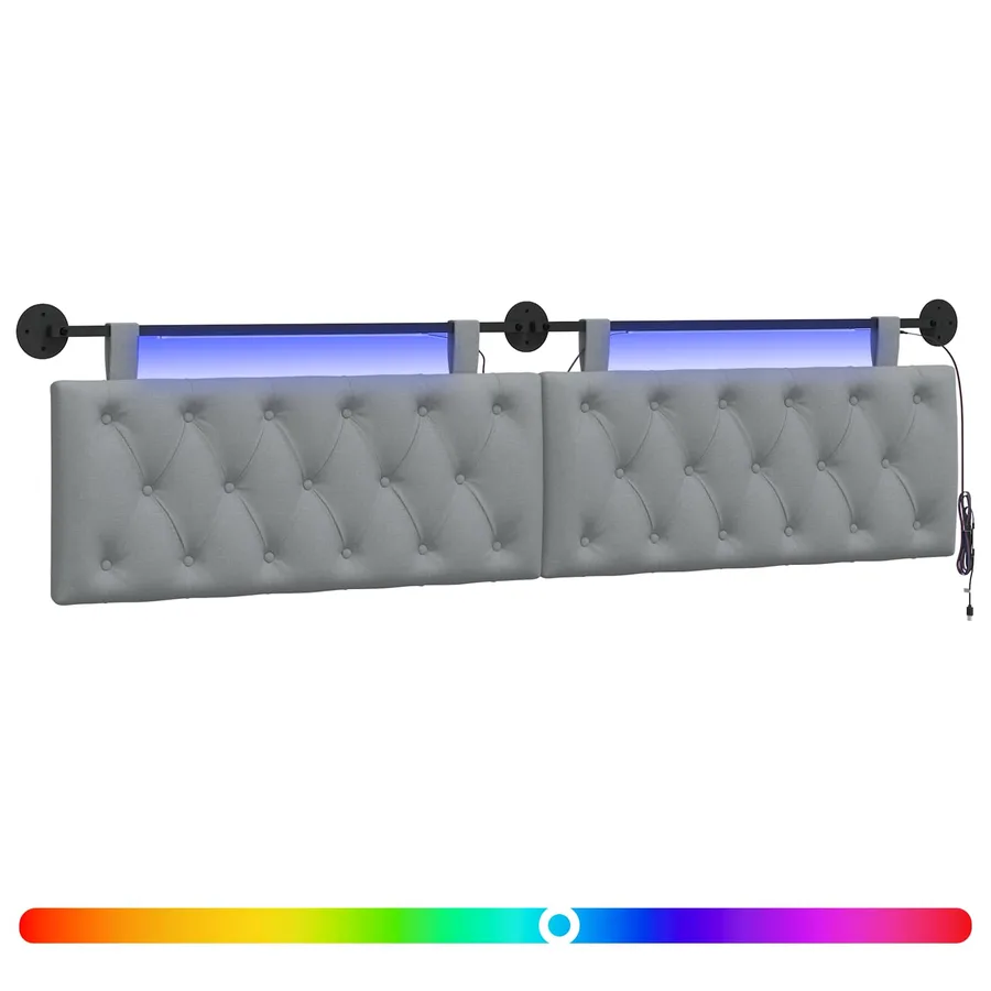 Tête de lit suspendue Avec lumière LED Gris clair Tissu - 2