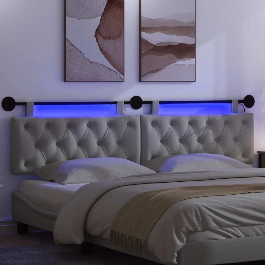 Tête de lit suspendue Avec lumière LED Gris clair Tissu - 5