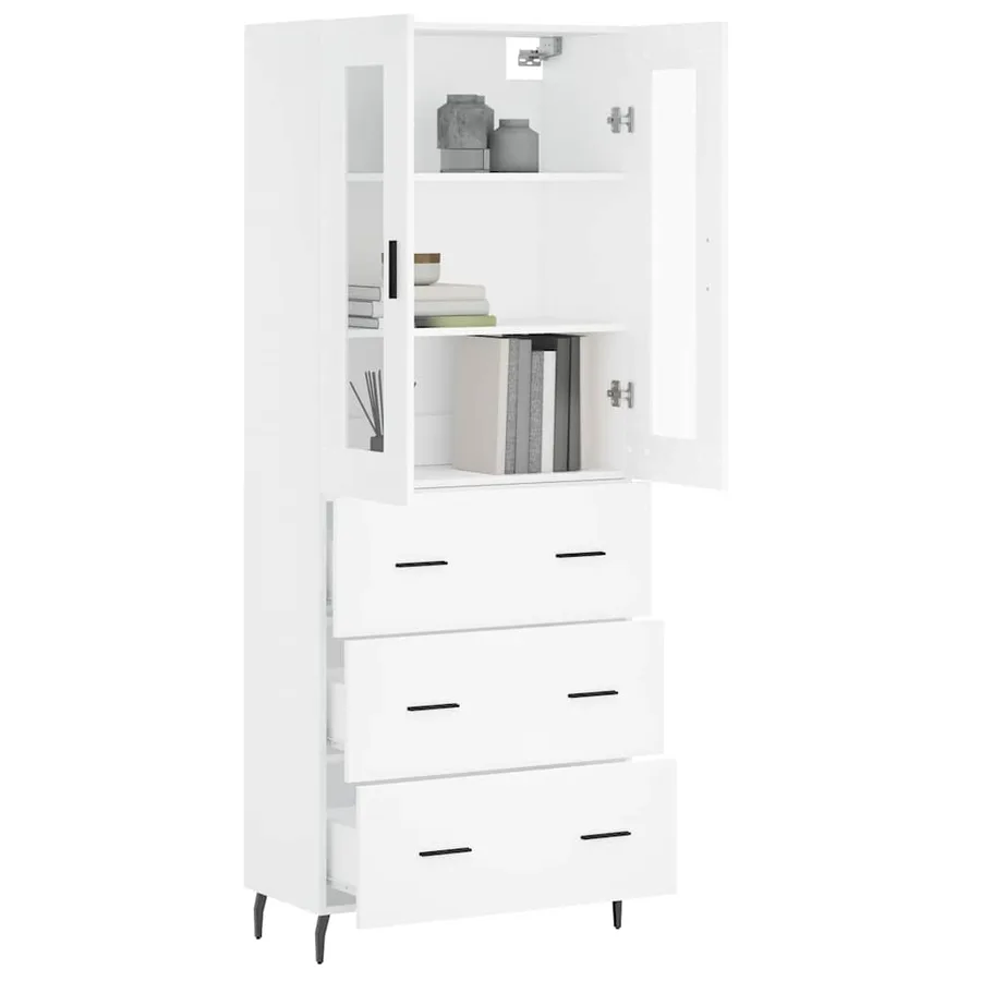 Buffet haut Blanc 69,5x34x180 cm Bois d'ingénierie - 3