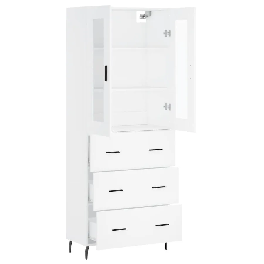 Buffet haut Blanc 69,5x34x180 cm Bois d'ingénierie - 4