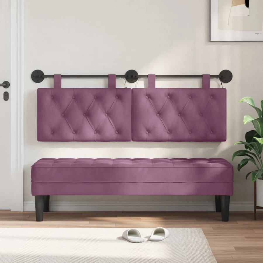 Tête de lit suspendue Avec lumière LED Pourpre Velours - 3
